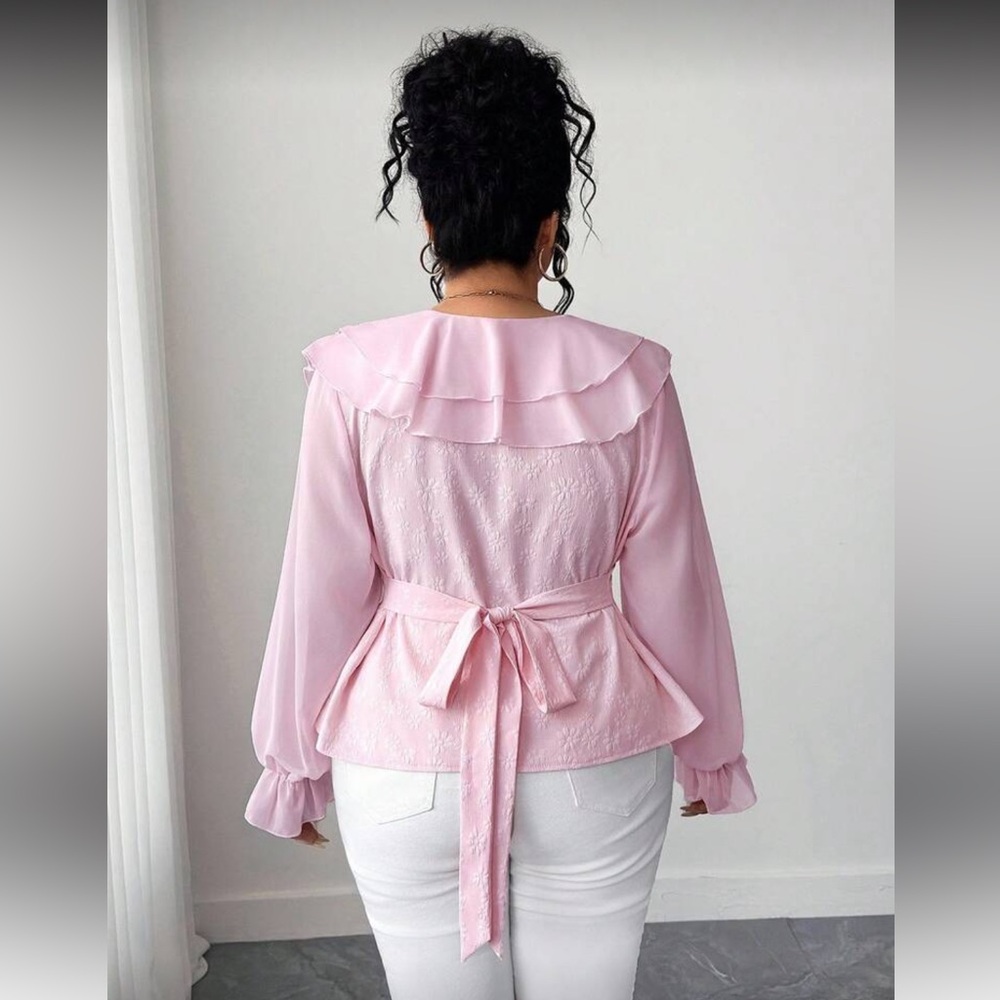 Elegant Pink Ruffled Blouse Sz 1X NWT - Picture 3 of 5